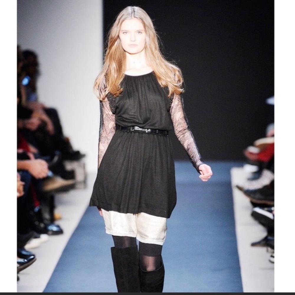 Charlotte Ronson Beaded Black Dress Lace Sleeves